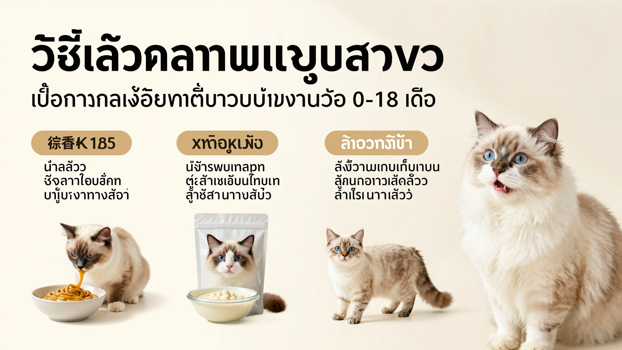 วิธีเลือกอาหารแมวลูกที่เหมาะสมเพื่อการเจริญเติบโตแข็งแรงในวัย 0-12 เดือน - การเลือกและจัดสรรรูปแบบอาหารที่เหมาะสม พร้อมแนวทางการเปลี่ยนสูตรและดูแลสุขภาพลูกแมวในแต่ละช่วงวัย