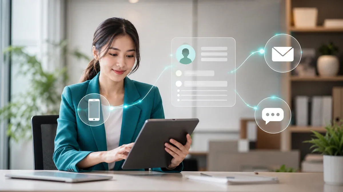 พนักงานขายดูข้อมูลลูกค้าจากหลายช่องทางในระบบ CRM